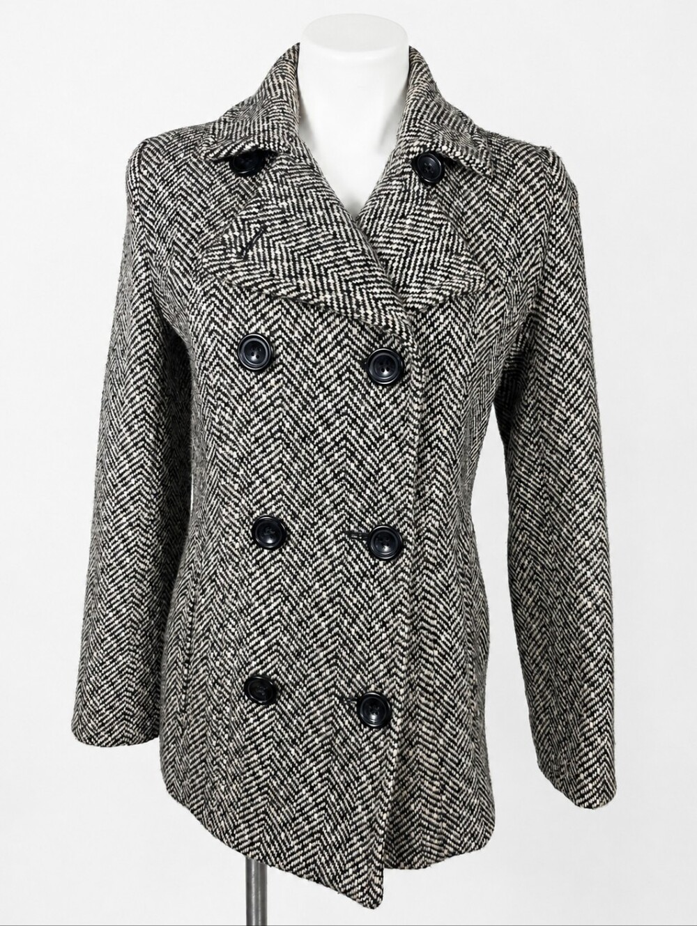 Anne Klein Herringbone Peacoat Wool Blend Winter Coat | Size Small | NWOT |